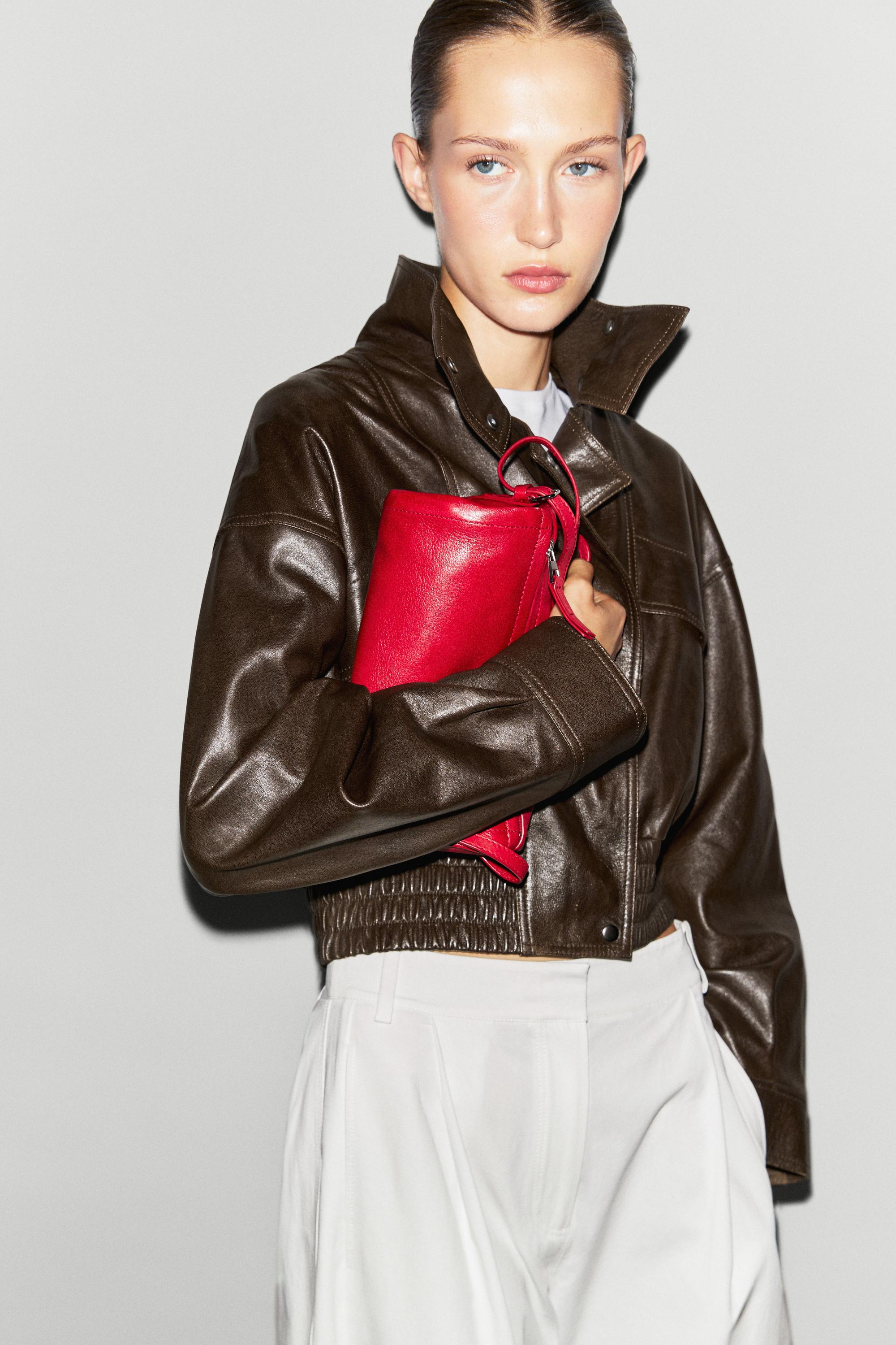 Cropped nappa leather bomber jacket